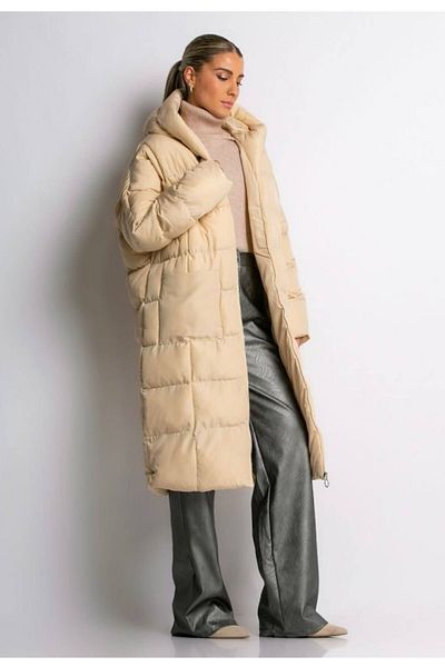 moda armanc Palton lung puf cu glugă bej pentru femei