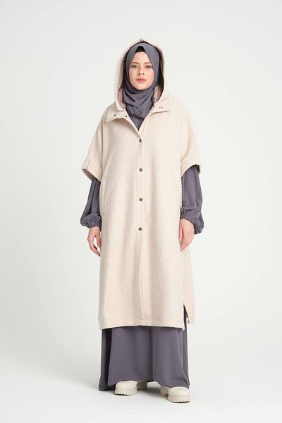 Enans Design Poncho de iarnă cu ștampilă ondulată Poncho hijab pentru femei cu glugă detașabilă