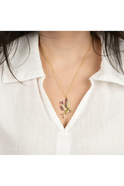 ka ra Hüma Kuşu Fuşya Taşlı Altın Kaplama Kolye