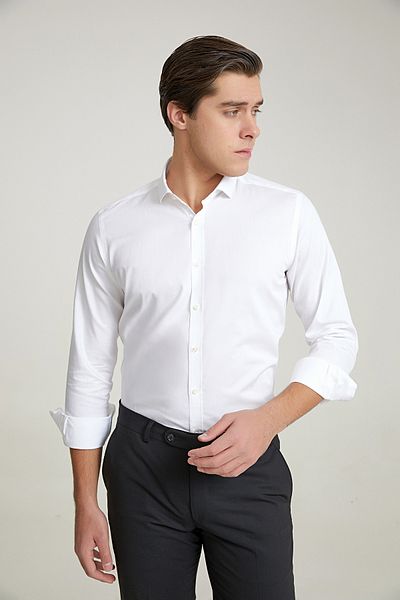 Twn Slim Fit Λευκό Dobby 100% βαμβακερό πουκάμισο