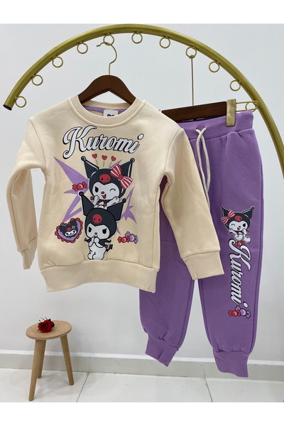 ARBİ kids Kız çocuk Kuromi mor üç iplik şardonlu pijama takımı kışlık