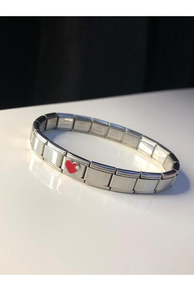 GWOMA Italian Charm Nomi Steel Bracelet • Red Heart Detail • Gift Bracelet fo...