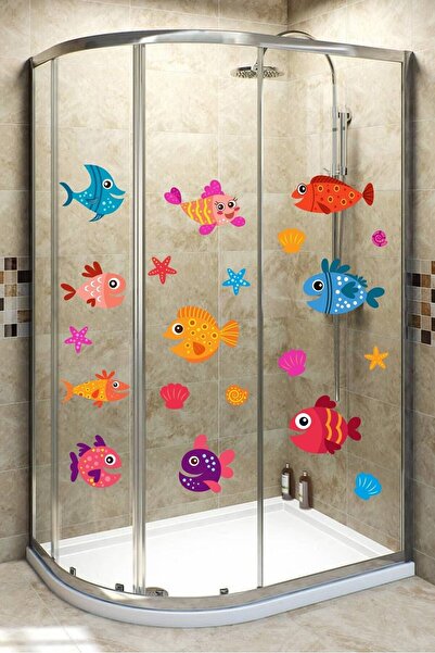 GSticker مجموعة ملصقات حائط لغرفة الأطفال تحت عنوان حمام حوض الاستحمام على شكل سمكة لتزيين جدران الحضانة ورياض الأطفال