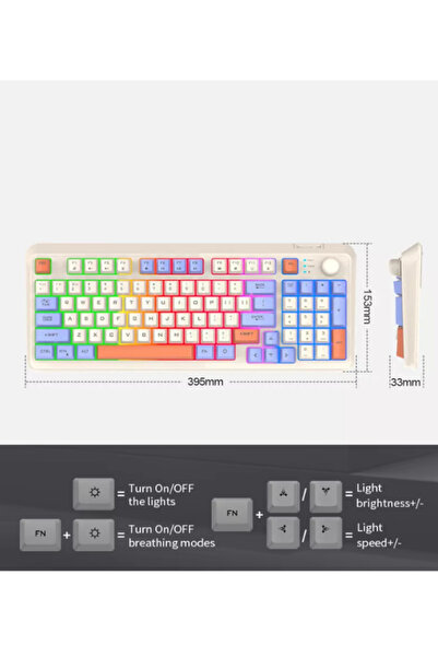 ATAsoft ELEKTRONİK Since 2021 K94 Bluetooth/2.4g Kablosuz Klavye Işıklı Usb Type-c Kablolu Şarj Gösterge Panelli