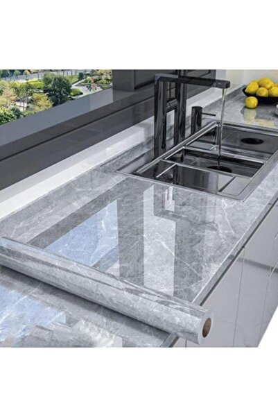 Genel Markalar Sticker Mermer Desenli 60cm x 5m Kolay Uygulama Suya Dayanıklı Atina Grisi Folyo