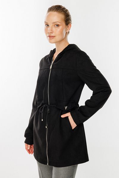 Ekol Black Hooded Trench with Side Pocket - 8807