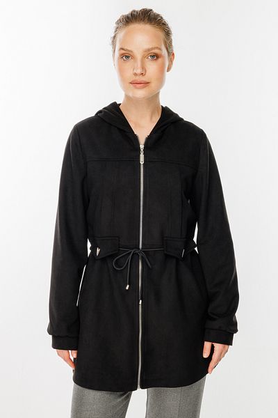 Ekol Black Hooded Trench with Side Pocket - 8807
