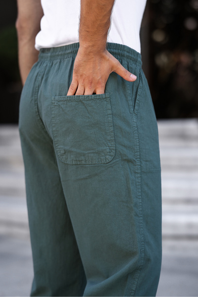 MY VİNTAGE Erkek PantolonYazlık Keten Karışımı Haki Renk Erkek Pantolon