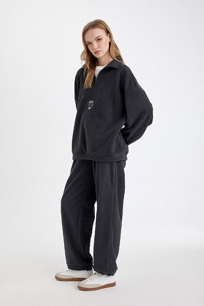 DeFacto Standard-Fit-Fleece-Jogginghose mit Schnürung an der Taille, elastische Beintasche, bedruckt, lange Größe Y2650az24wn