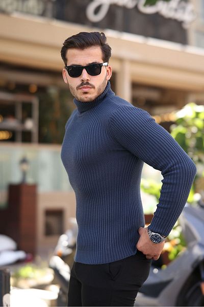 a02teks Pulover cu nervuri pentru bărbați - Slim Fit