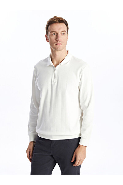 LC Waikiki Ανδρικό φούτερ με μακρυμάνικο γιακά πόλο LCWAIKIKI Classic Ecru