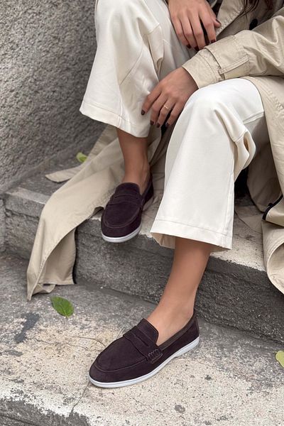 NİŞANTAŞI SHOES Aspire Brown Oryginalne zamszowe baleriny damskie na płaskiej podeszwie
