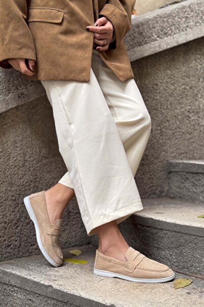 NİŞANTAŞI SHOES Aspire Nude valódi velúr lapos talpú női balerinák