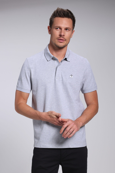 BROOKS BROTHERS Erkek Gri Melanj Likralı Pike Polo Tişört
