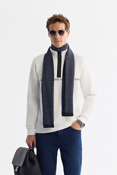 Avva Erkek Ekru Dik Yaka Fermuarlı Baskılı Pamuklu Regular Fit Sweatshirt A42Y1367