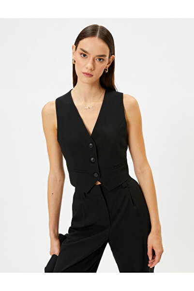Koton V-Neck Buttoned Vest