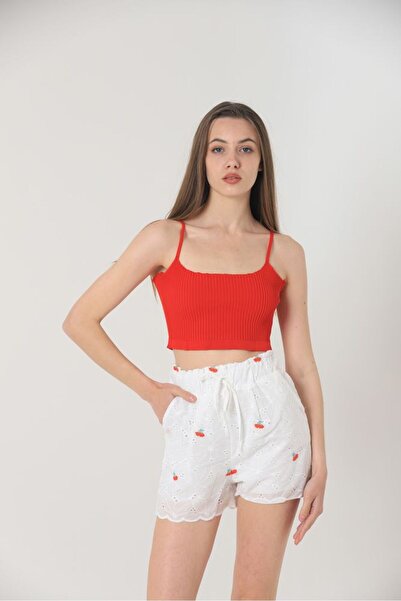Caddebostan Moda Floral Embroidery, Pockets, Elastic Waist, Lace-Up, Scallop ...