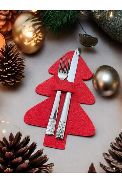 BMK New Year's Table Decoration Ornament - Pine Tree Fork and Spoon Holder 6 Pieces