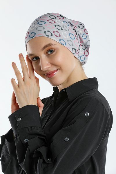 HÜRREM BONE Gray Practical Ready Interlocking Hijab Bonnet Sandy Fabric Geometric 2117_15