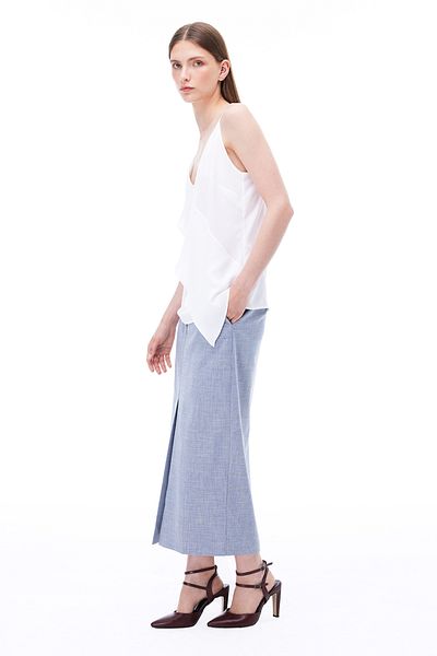 Perspective Farewell Regular Fit Standard Size Strap V-Neck Ecru Blouse
