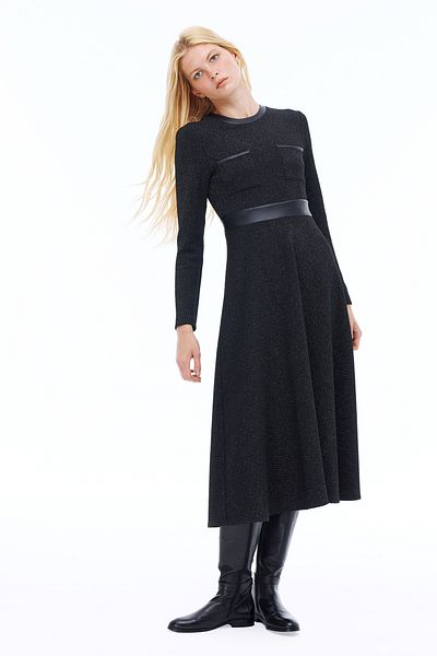 Perspective Anderas Regular Fit Midi Length Plug Sleeve Crew Neck Black Dress