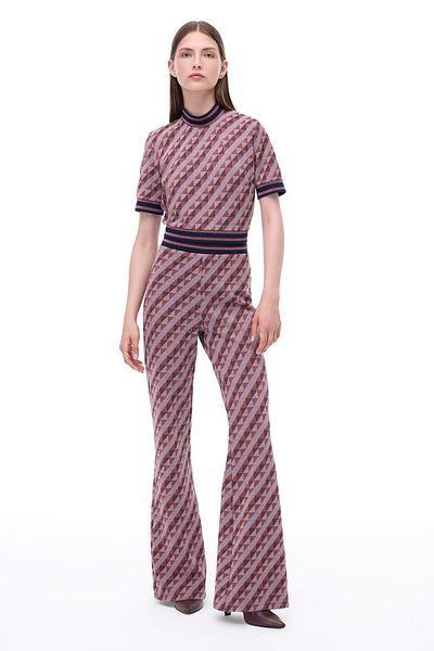 Perspective Alcors Slim Fit Geometric Pattern Long Length Burgundy Trousers