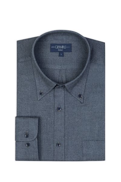 Germirli Blue Gray Herringbone Pattern Albini Cotton Lyocell Tailor Fit Flannel Shirt