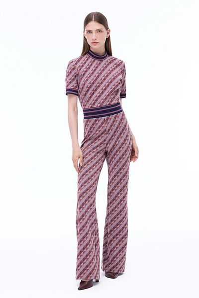 Perspective Alcors Slim Fit Geometric Pattern Long Length Burgundy Trousers