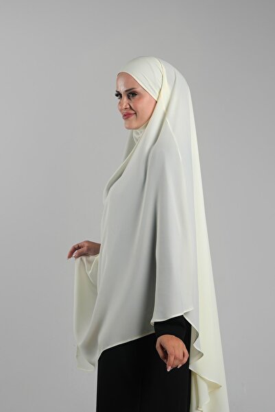 HÜRREM BONE Practical Ready-Made Ecru Hijab Scarf - Crepe Lace Up, Snap-On Souffle Hijab 2313_27