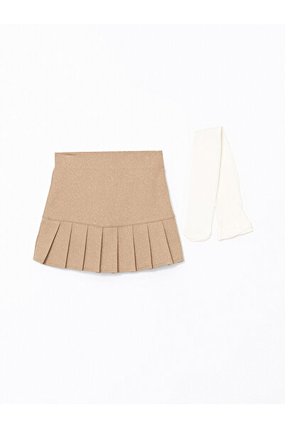 LC Waikiki Lcw Kids Beige Elastic Waist Baby Girl Skirt and Pantyhose Set of 2