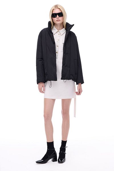 Perspective Awans Comfortable Fit Short Length Fake Sleeve Prevailing Collar Black Coat