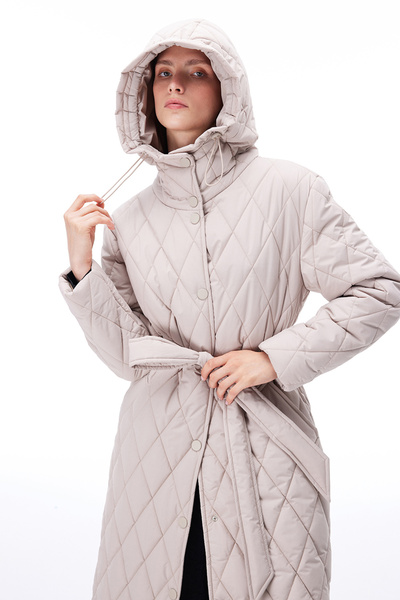 Perspective Awans Regular Fit Below Knee Turndown Sleeves Judge Collar Beige Coat