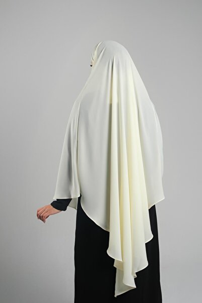 HÜRREM BONE Practical Ready-Made Ecru Hijab Scarf - Crepe Lace Up, Snap-On Souffle Hijab 2313_27