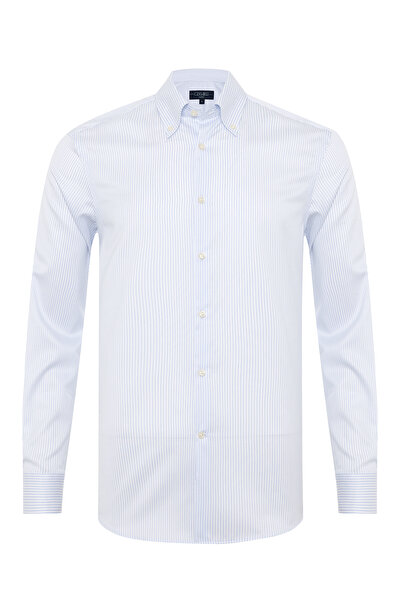 Germirli Thomas Mason Mavi Çizgili Anti Crease Formula Tailor Fit Non Iron Gö...