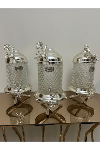 vanilya accessory Silver Color Crystal Glass Jar Suit