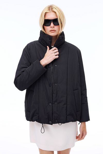 Perspective Awans Comfortable Fit Short Length Fake Sleeve Prevailing Collar Black Coat