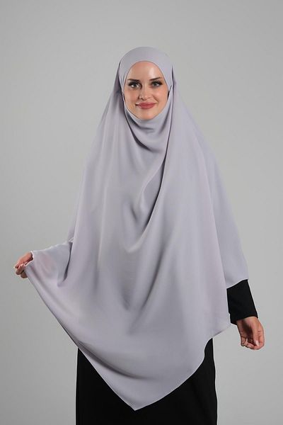 HÜRREM BONE Πρακτικό γκρι μαντήλι Hijab - Έτοιμο κουμπωτό, κρεπ δαντέλα σουφλέ Hijab 2313_15