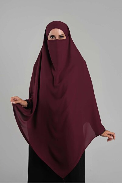 HÜRREM BONE Πρακτικό μαντήλι Hijab Βουργουνδίας - Κρεπ δαντέλα, Snap-on Hijab 2313_16