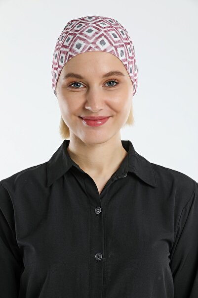 HÜRREM BONE Claret Red Practical Ready Interlocking Hijab Bonnet Sandy Fabric Geometric 2117_16