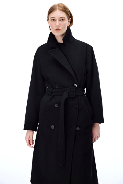 Perspective Alaias Regular Fit Long Length Low Sleeve Men's Lapel Black Coat