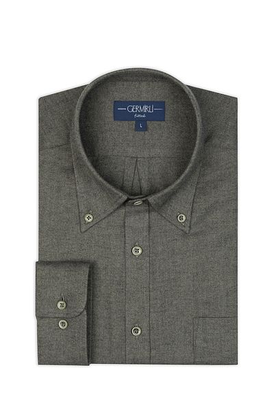 Germirli قميص كاكي بنمط متعرج من القطن الألبيني من Lyocell Tailor Fit