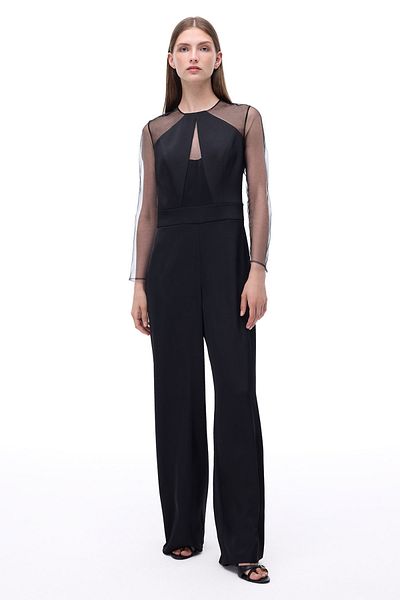 Perspective Arians Regular Fit Standard Length Plug Sleeve Crew Neck Black Jumpsuit