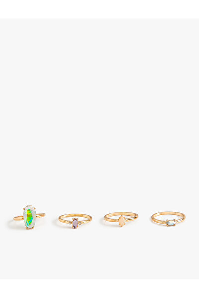 Koton Ring Set 4 Pieces with Stones Thin Zinc Alloy