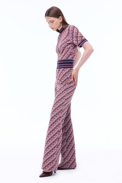 Perspective Alcors Slim Fit Geometric Pattern Long Length Burgundy Trousers