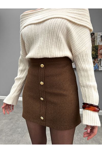 ESRAHELVACI Gold Buttoned Mini Skirt