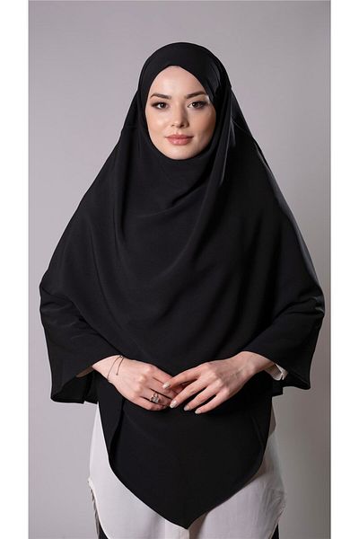 HÜRREM BONE Μαύρο Πρακτικό έτοιμο κουμπωτό μαντήλι Hijab Medina Silk Laced Διπλό Σουφλέ Hijab 2302_01