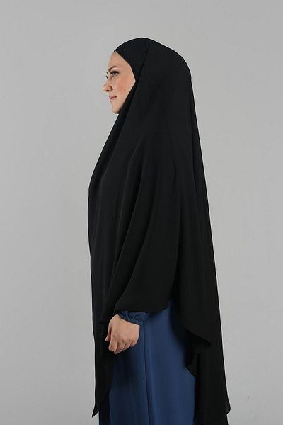 HÜRREM BONE Eșarfă hijab neagră, practică, gata de fixare, creponată, cu șireturi, sufle Hijab 2313_01