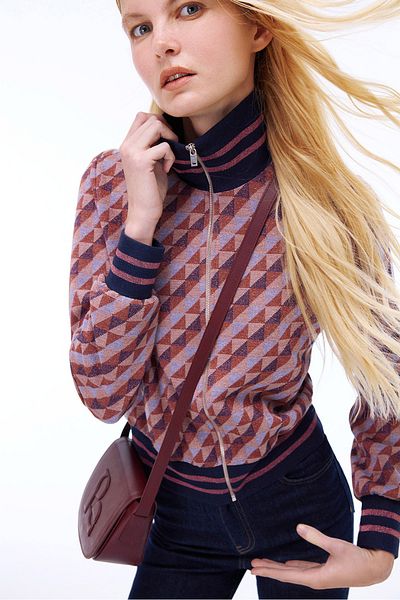 Perspective Alcors Slim Fit Model geometric Mânecă falsă mărime standard Guler pe jumătate în picioare Palton roșu Claret