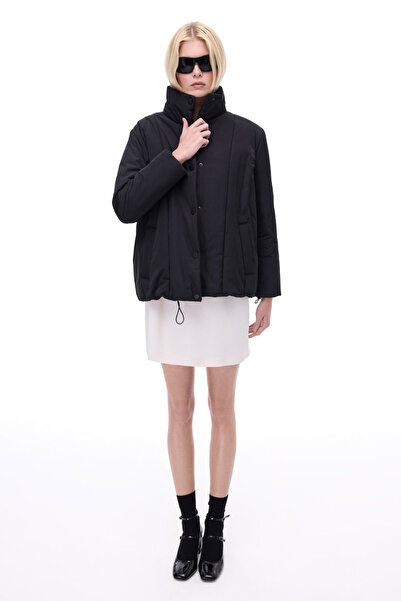 Perspective Awans Comfortable Fit Short Length Fake Sleeve Prevailing Collar Black Coat