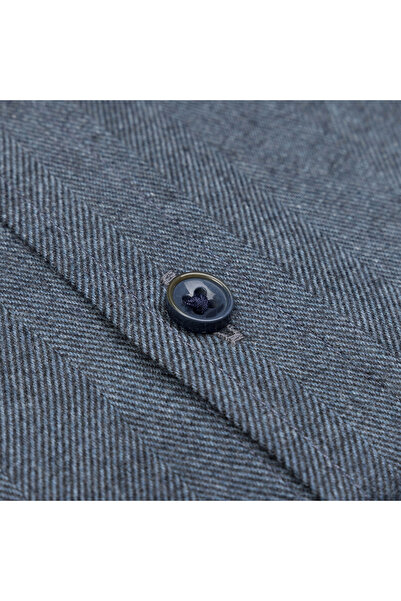 Germirli Blue Gray Herringbone Pattern Albini Cotton Lyocell Tailor Fit Flannel Shirt